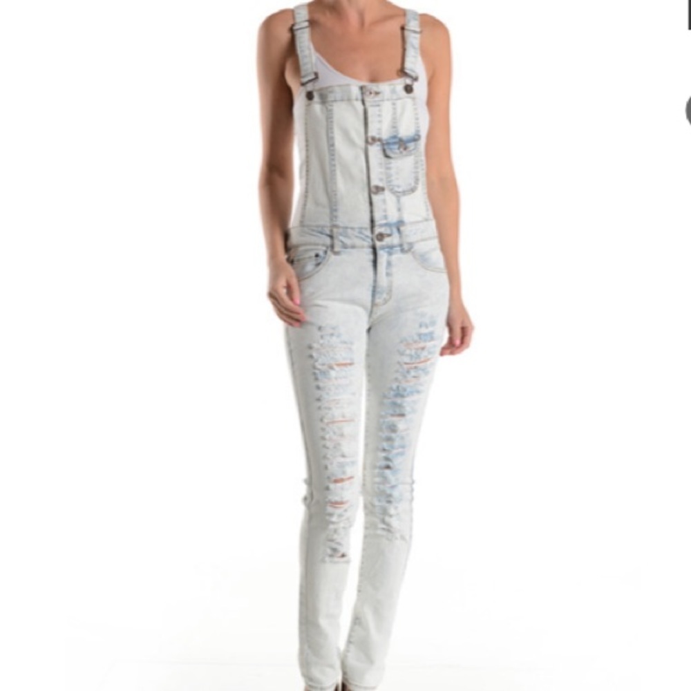 Light bleach Wash Denim Jean overalls Stretch